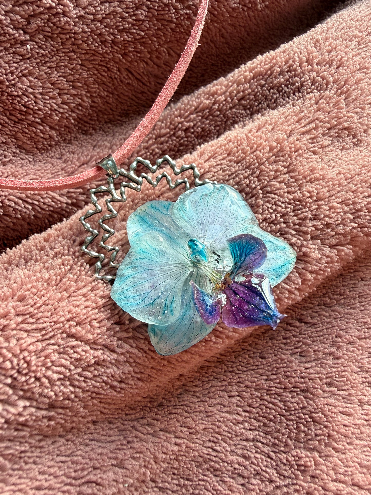 Sky Blossom Real Orchid Pendant - Blue Flower Resin Jewelry