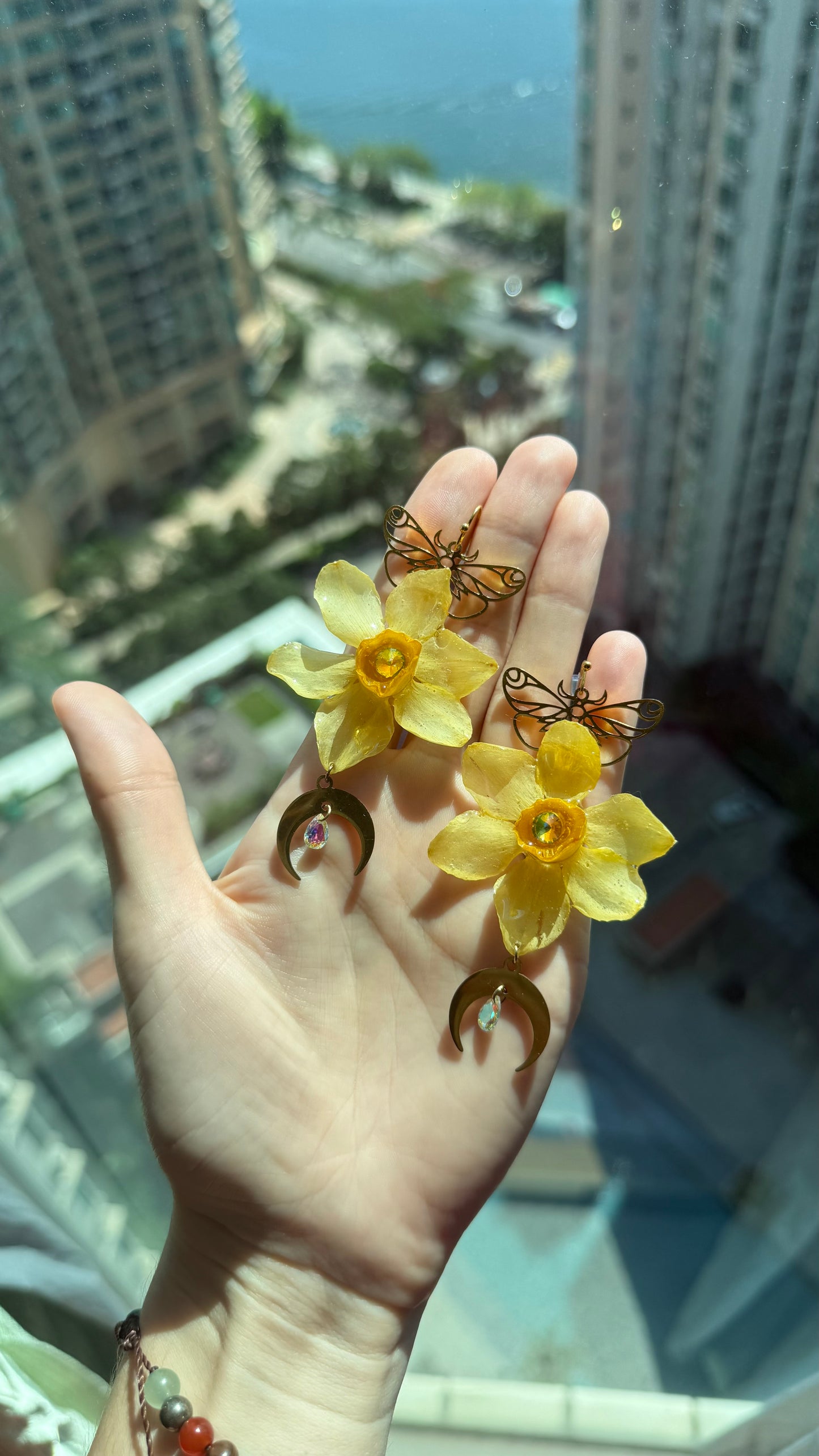 Moonlit Garden Earrings - Daffodil & Crescent
Moon Drops