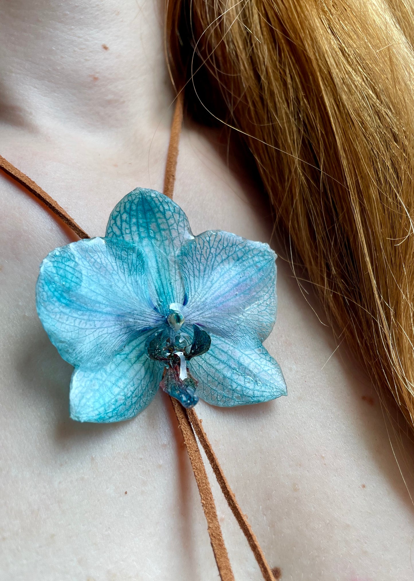Graceful Real Blue Orchid Pendant - Handmade Botanical Jewelry