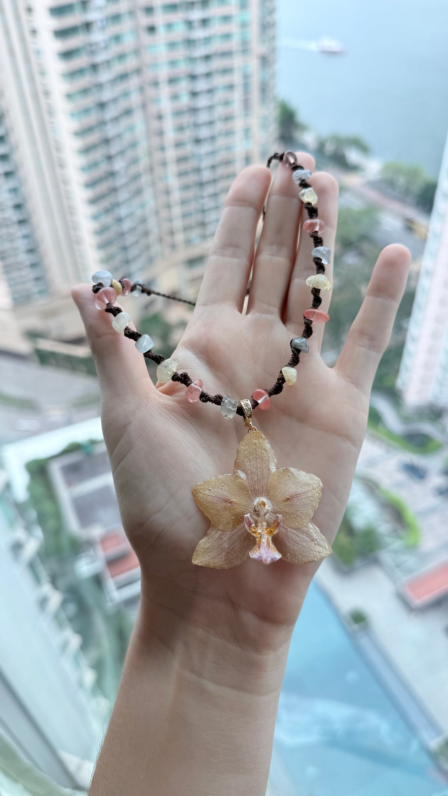 Transformable Real Orchid Necklace - Natural Stones & Resin Art