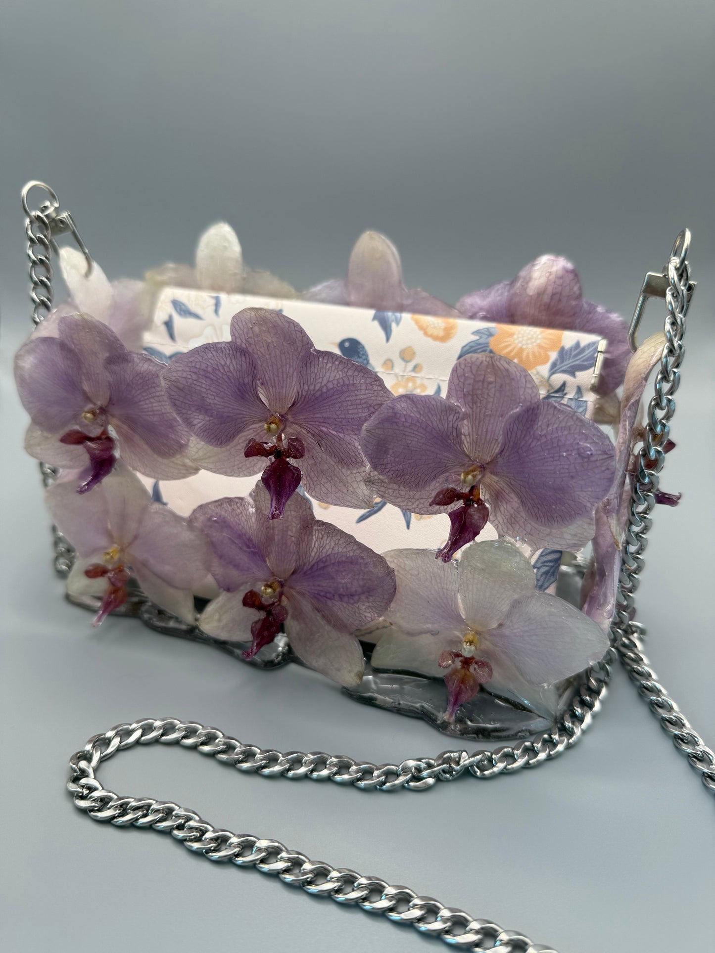 Luxury Pink Orchid Designer Bag - Real Flowers in UV Resin