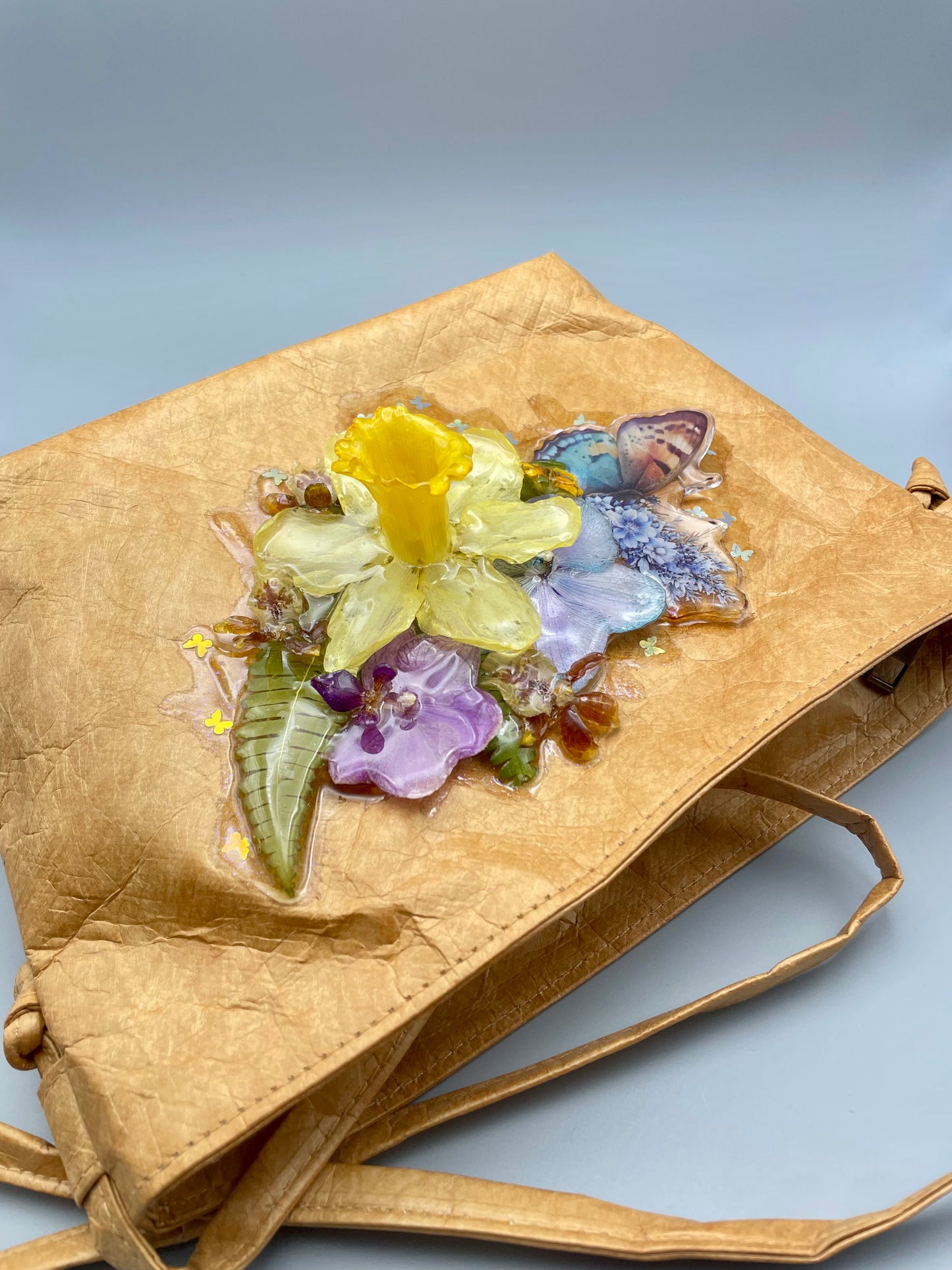 Handmade Floral Designer Bag - Real Dried Flowers & UV Resin Art