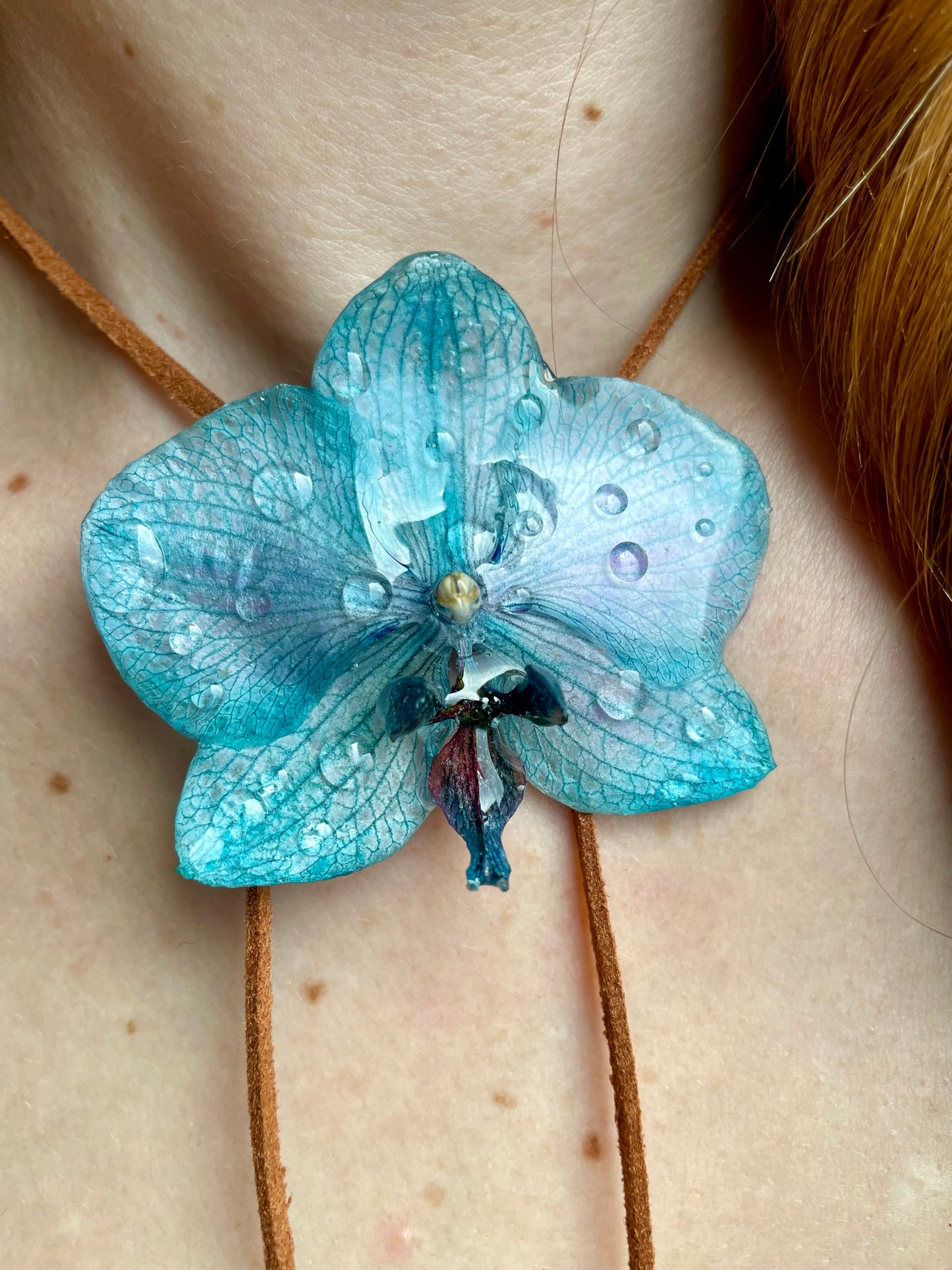 Blue Orchid Raindrops Pendant - Real Flower in UV Resin Art