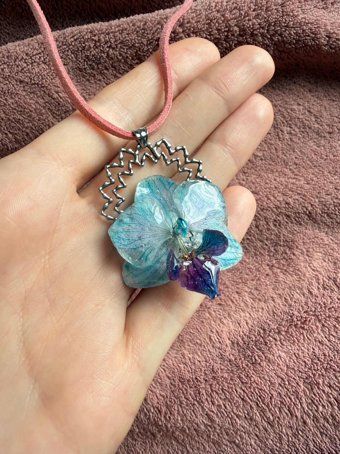 Sky Blossom Real Orchid Pendant - Blue Flower Resin Jewelry