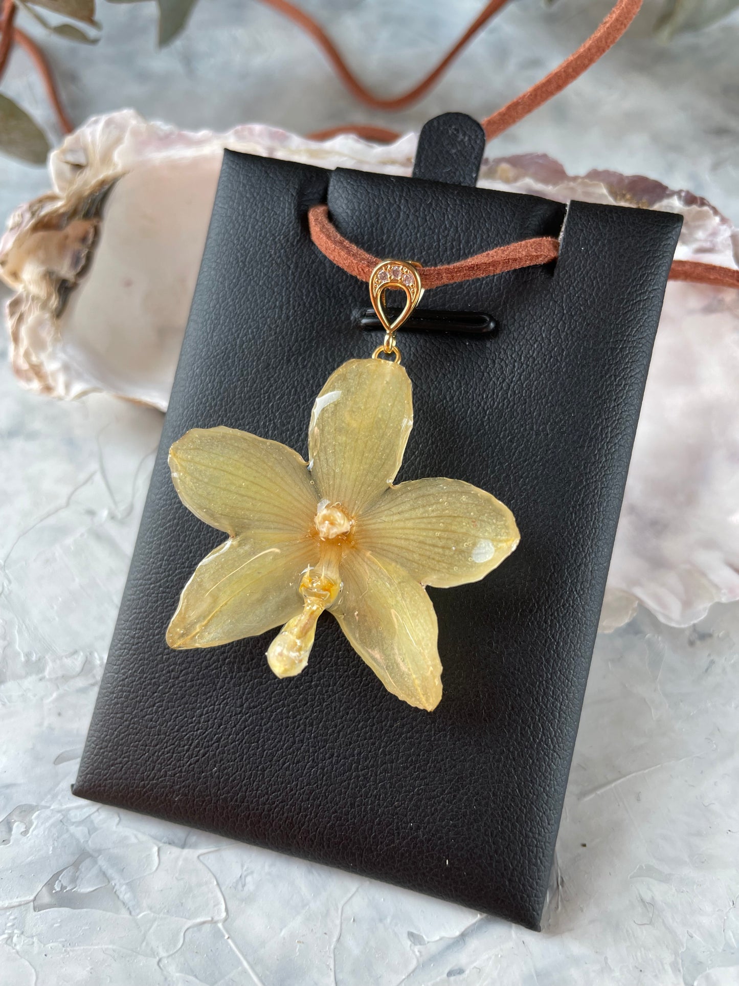 Golden Real Orchid Elegance Pendant - Cubic Zirconia Jewelry
