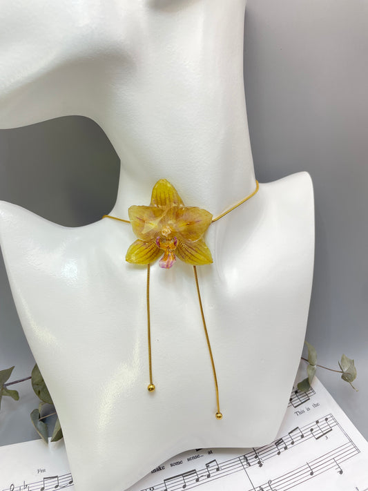 Sunny Real Yellow Orchid Pendant - Handmade Stainless Steel