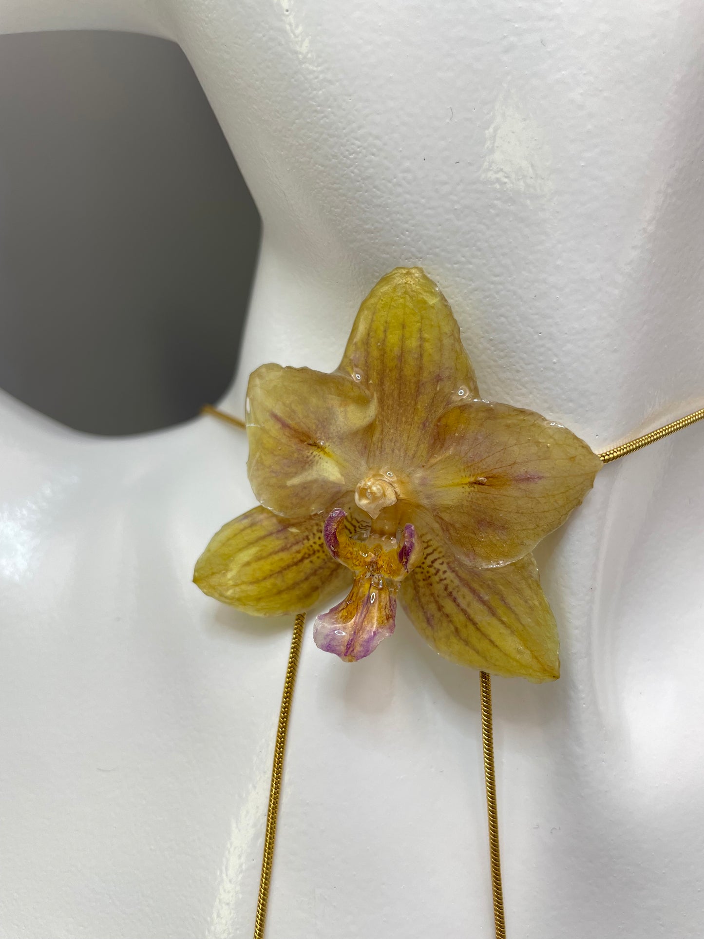 Sunny Real Yellow Orchid Pendant - Handmade Stainless Steel