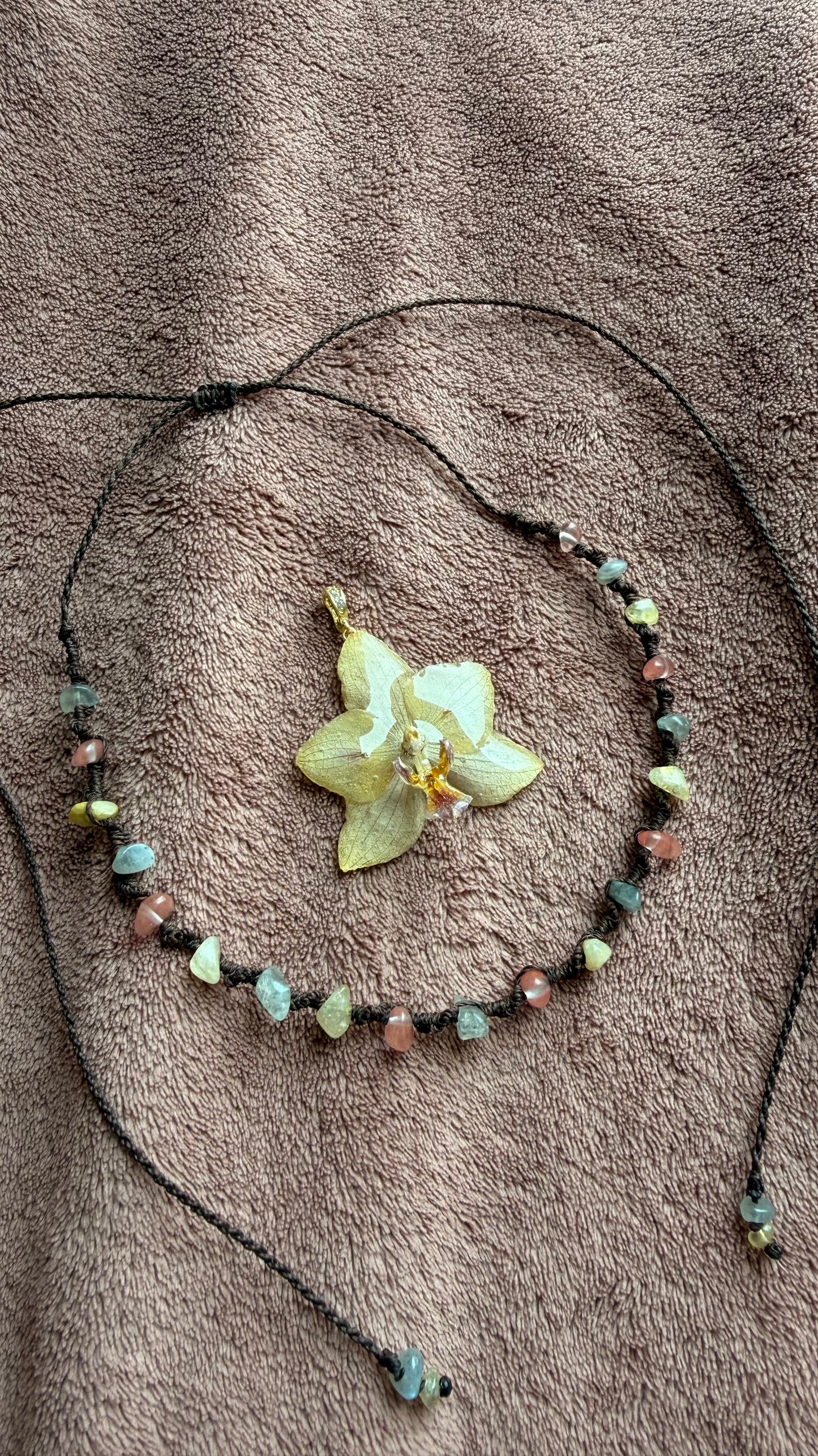 Transformable Real Orchid Necklace - Natural Stones & Resin Art
