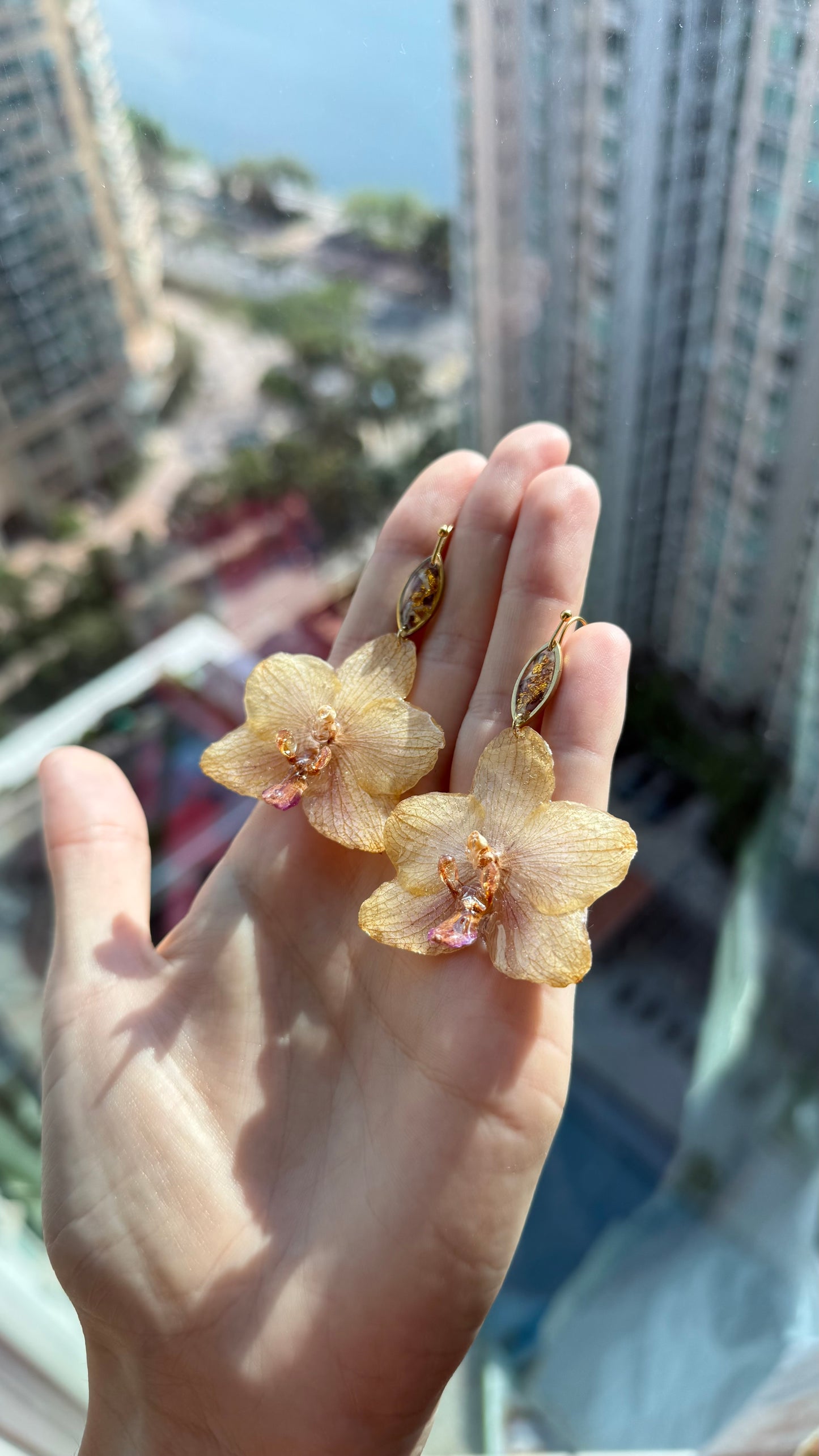 Handmade Real Dried Orchid Earrings - UV Resin Botanical Art