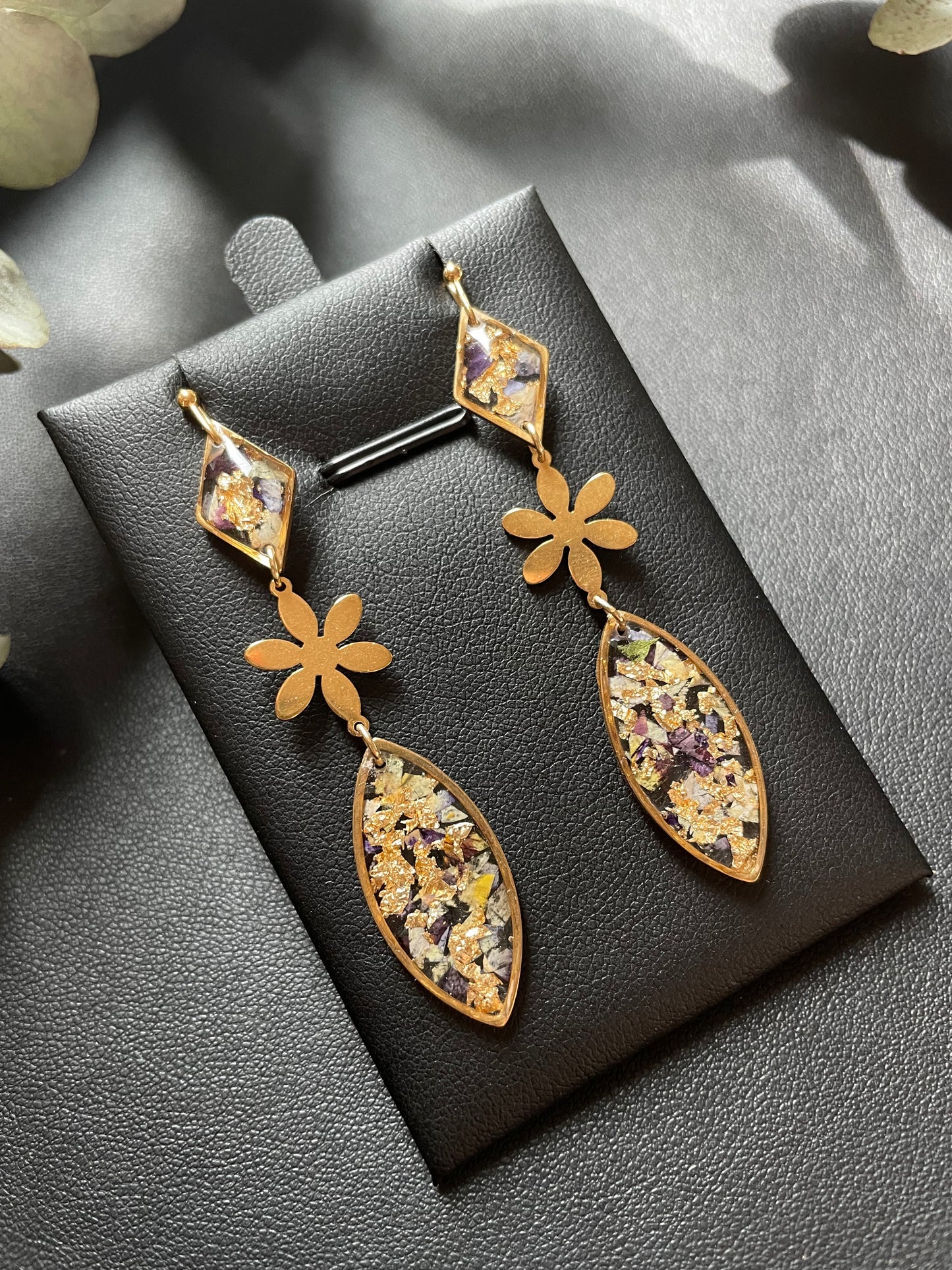 Resin Drop Earrings with Gold Foil
