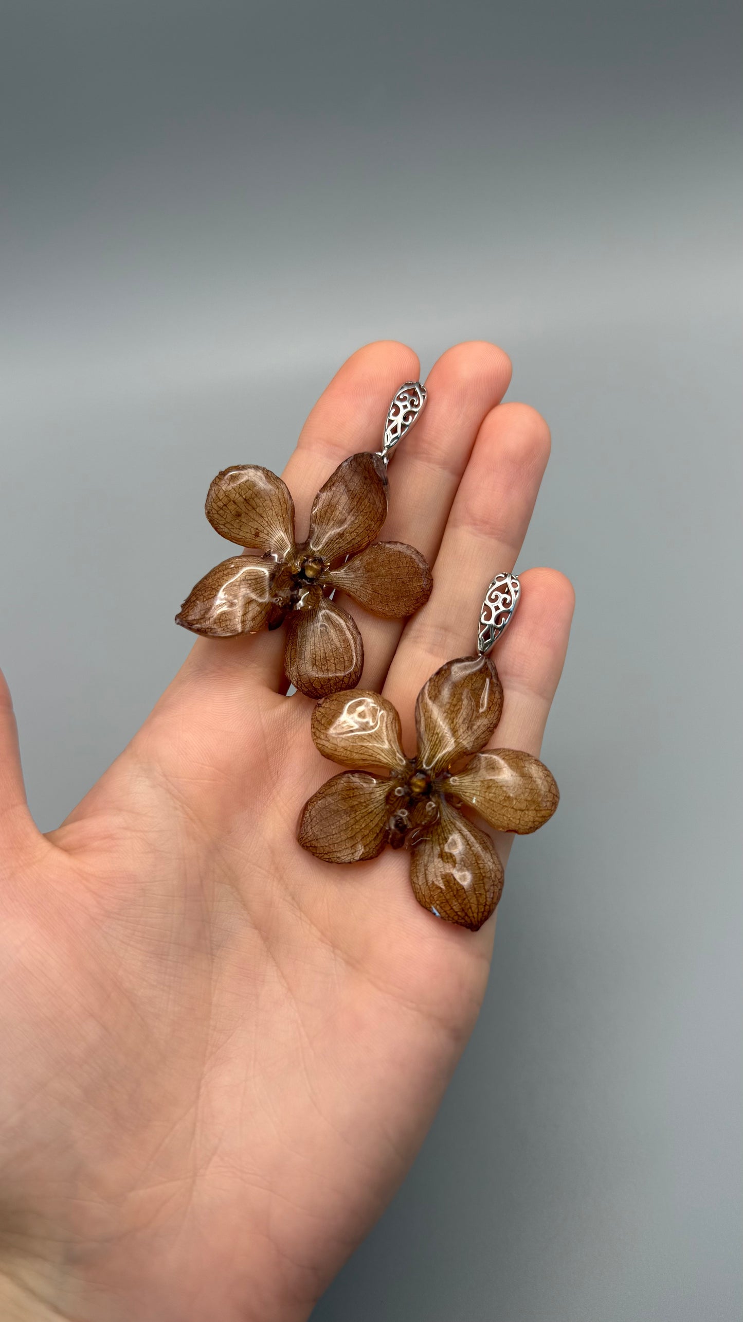 Autumn Glow Orchid Earrings - Preserved Flower Resin