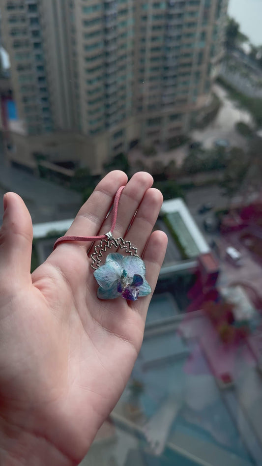 Sky Blossom Real Orchid Pendant - Blue Flower Resin Jewelry