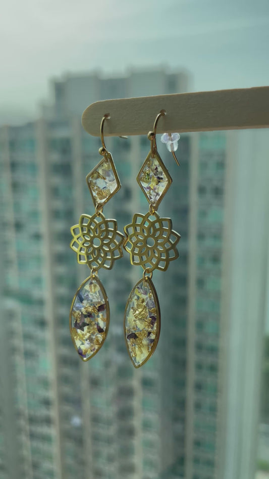 Resin Drop Earrings with Dried Flowers & Gold Foil
