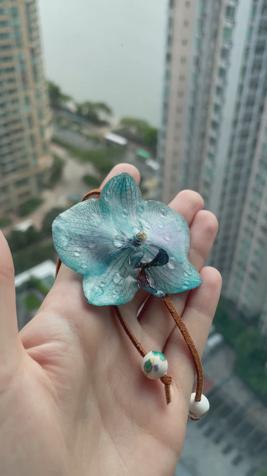 Blue Orchid Raindrops Pendant - Real Flower in UV Resin Art