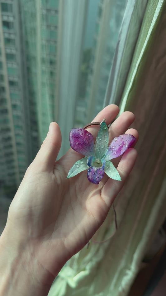 Orchid Dew Real Flower Pendant - Hand-Dyed Botanical Jewelry