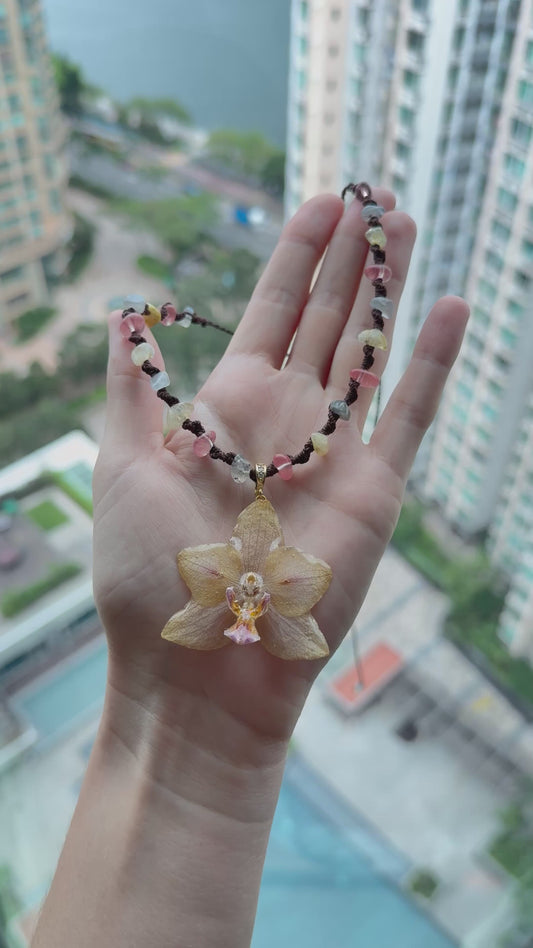 Transformable Real Orchid Necklace - Natural Stones & Resin Art