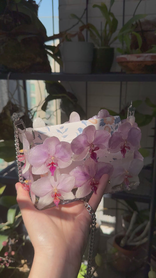 Luxury Pink Orchid Designer Bag - Real Flowers in UV Resin