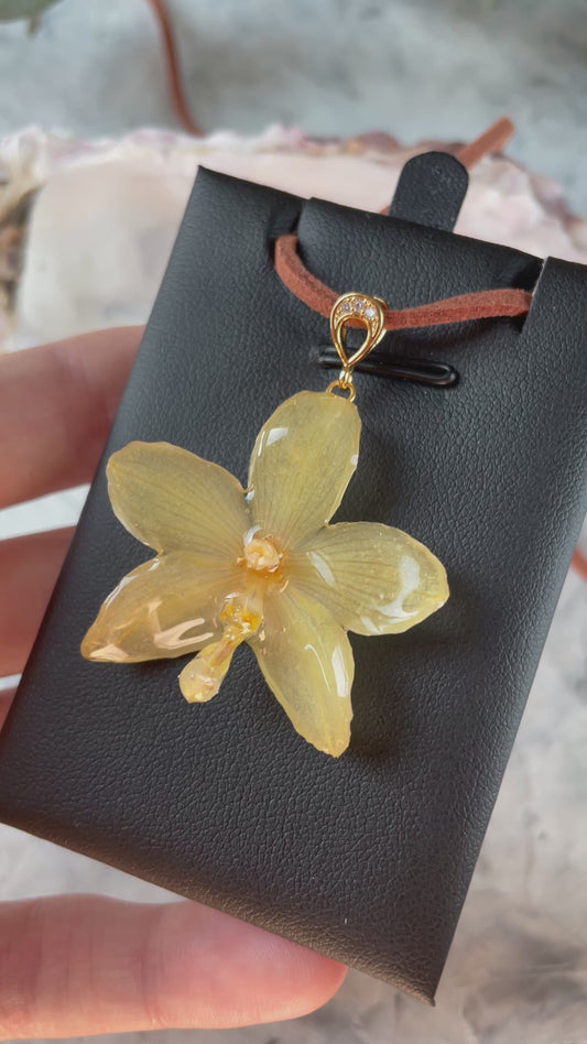 Golden Real Orchid Elegance Pendant - Cubic Zirconia Jewelry