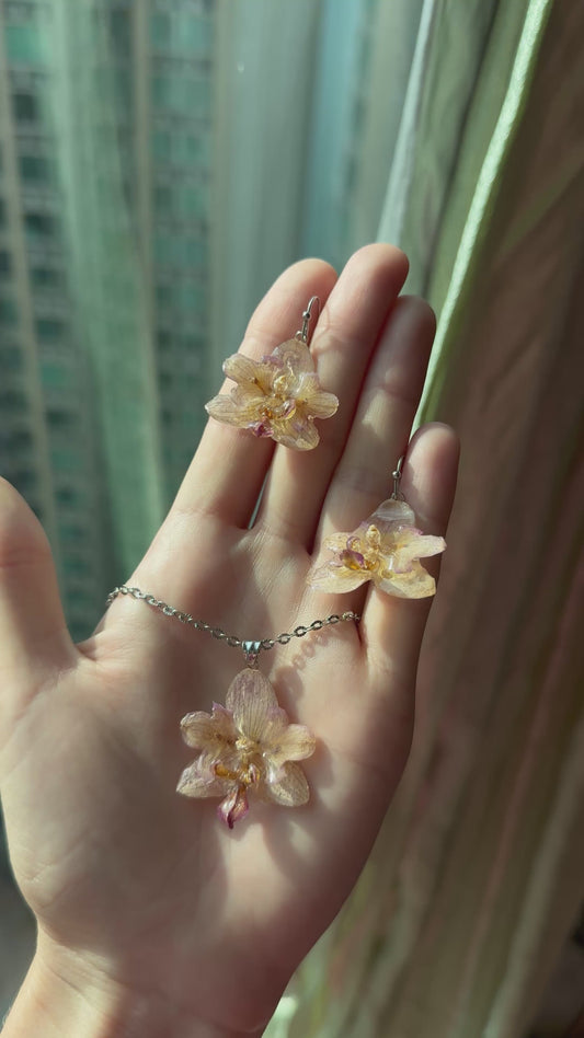Orchid Grace Jewelry Set - Real Flower Necklace & Earrings